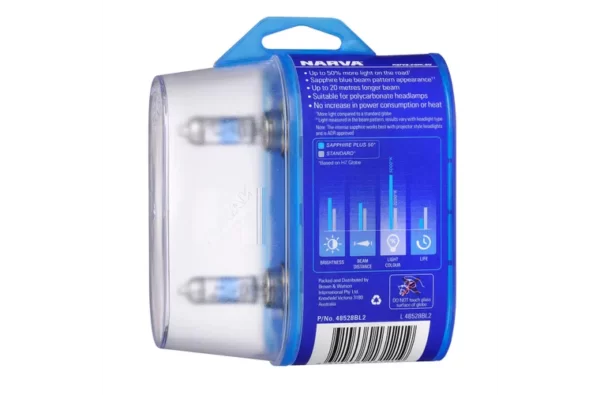 NARVA HALOGEN GLOBE 12V 60/55W H4 SAPPHIRE PLUS 50 - Image 2